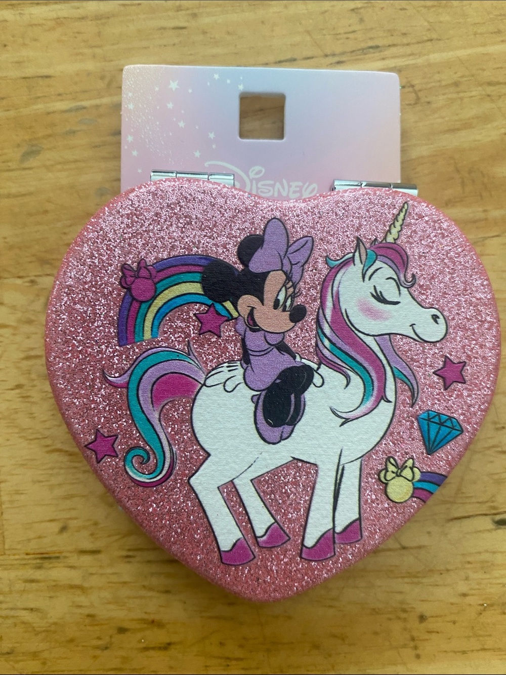 Disney Pink Glitter Heart Compact with Minnie Mouse and Unicorn NWT